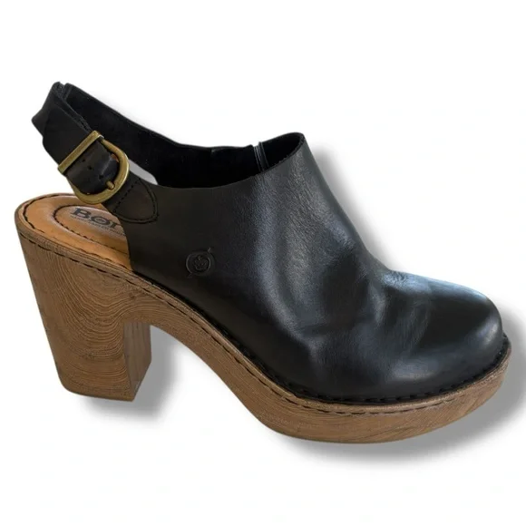 Mules En Cuir Noir Born - Taille US 6 Femme - Occasion - Style Clogs à Talon